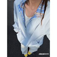 小野七天fitcheck格子情侶夾克男款秋季復古設計感無(wú)帽上衣美式翻領(lǐng)外套 藍色 M