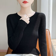 恒源祥毛衫女簡(jiǎn)約時(shí)尚圓領(lǐng)打底衫女秋冬新款內(nèi)搭低領(lǐng)毛衣修身長(zhǎng)袖毛 黑色 S 80-96斤