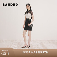 SANDRO線上限定|經典女裝鏤空蕾絲拼接高腰修身連衣裙SFPRO00765 淡褐色（偏白）(尺碼偏小，建議拍大1碼) S