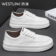 西遇（Westlink）皮鞋男款秋季2025新款軟底百搭板鞋休閑男鞋皮面時(shí)尚潮流小白鞋 白色 單層 41 （標(biāo)準(zhǔn)運(yùn)動(dòng)鞋尺碼）