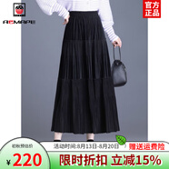 AEMAPE燈芯絨輕奢半身裙女秋冬季2025新款高腰休閑絲絨百褶裙百搭長(cháng)裙 黑色 均碼