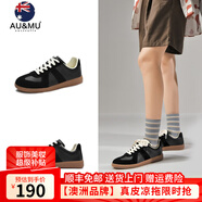 AU&MU德訓(xùn)鞋輕便運(yùn)動(dòng)休閑鞋百搭經(jīng)典小白鞋透氣板鞋平底大碼情侶男女鞋 DX002黑色【男女款】 43