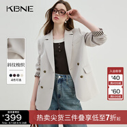 KBNE藏青西裝領(lǐng)短外套女小個(gè)子長(cháng)袖上衣春秋新款氣質(zhì)學(xué)院風(fēng)外衣 米色 M