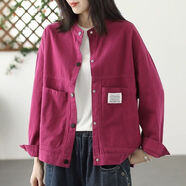 俞兆林（YUZHAOLIN）春秋外套女2025新款韓版寬松大口袋復古休閑洋氣百搭夾克衫 火龍果色 2XL 建議140-155斤