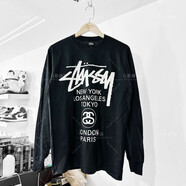 斯圖西（stussy）Stuss斯圖y西世界巡游長袖T恤正確版寬松潮流純棉情侶休閑男女裝 黑色（原版三標） M