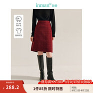 茵曼（INMAN）法式小香風(fēng)包臀半身裙秋女裝高級感修身顯瘦一步裙子 酒紅色 S
