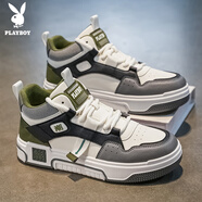 花花公子（PLAYBOY）鞋子男鞋2025秋季板鞋男士高幫時尚厚底運動鞋時尚白綠41