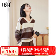 歐莎（OSA）【香草云衫】草甸綠條紋V領(lǐng)針織衫毛衣女長袖上衣2025秋季新款 咖色 S
