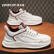 意爾康官方新款百搭透氣網(wǎng)面運動(dòng)鞋秋季休閑鞋男時(shí)尚潮流增高軟底跑步鞋 白暗紅色【單網(wǎng)/四季款】 38