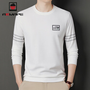 AEMAPE2025春秋男式長(cháng)袖T恤圓領(lǐng)潮流寬松套頭休閑上衣打底衫 白色 L 170-