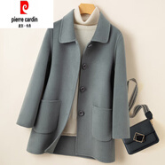 皮爾卡丹雙面羊毛大衣女短款寬松2025年秋冬新款小個(gè)子羊毛簡(jiǎn)約毛呢外套 灰藍色 M 100-115斤