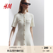 H&M女裝連衣裙2025新款小香風(fēng)法式修身針織千金風(fēng)連身裙1229076 奶油色 M 165/96
