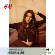 H&M女裝毛針織衫秋季薄款時(shí)尚法式慵懶短款打底衫m(xù)iu系開(kāi)衫0579541 深棕色 2XL 175/128