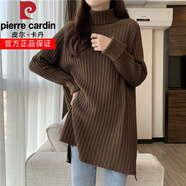皮爾卡丹（pierre cardin）高領(lǐng)毛衣女春秋2025年新款直筒寬松套頭中長款打底衫針織長袖上衣 咖啡色 S 254