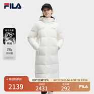 FILA 斐護科技|斐樂(lè )女裝長(cháng)款羽絨服冬季休閑簡(jiǎn)約連帽保暖羽絨外套 云菇白-WT 170/88A/L