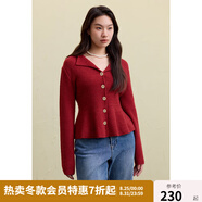 獨(dú)束大碼女裝針織衫V領(lǐng)紅色毛衣女2024冬大碼胖mm泡泡袖收腰上衣 復(fù)古紅 XL (尺碼：3)