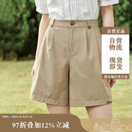 茵曼（INMAN）百搭休閑褲女春夏季舒適高腰遮胯顯瘦A字短褲子 卡其色 S 