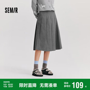 森馬（Semir）森馬半身裙女仿毛呢裙子24冬新款A字百褶裙遮胯顯瘦109724120001