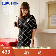 FILA FUSION 斐樂(lè)潮牌女子針織連衣裙夏新款寬松潮流運(yùn)動(dòng)裙子 深黑-BK（寬松版） S 160/80A