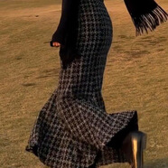 恒源祥小香風(fēng)高腰顯瘦千鳥(niǎo)格包臀魚(yú)尾半身裙冬季新款御姐風(fēng)小個(gè)子長(cháng)裙女 黑白 XS 85斤以下