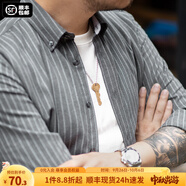 馬登工裝美式復古磨毛豎條紋襯衫男翻領(lǐng)休閑長(cháng)袖襯衣修身薄款上衣外套 錫灰色 L
