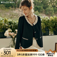 Olrain歐芮兒黑色短外套初秋新款法式名媛娃娃領(lǐng)花邊領(lǐng)外套 黑色 L