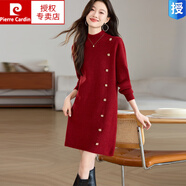 皮爾卡丹（pierre cardin）半高領(lǐng)針織羊毛裙女秋冬新款洋氣減齡中長款遮屁股毛衣裙 安可拉紅 M 建議100斤110斤