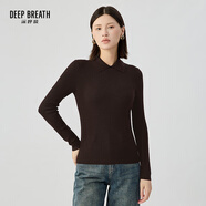 深呼吸DEEP BREATH女裝坑條打底純羊毛針織衫女A301124 巧克力色 M (3)