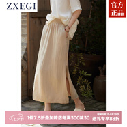 ZXEGI2025夏秋新款半身裙女文藝簡(jiǎn)約溫婉舒爽麻料側(cè)開叉A字半裙 燕麥色. S