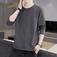 鱷魚(yú)恤新款純色春秋季圓領(lǐng)長(cháng)袖t恤男款寬松潮流簡(jiǎn)約百搭上衣時(shí)尚打底衫 CX深灰色 2XL 【建議135-150斤】