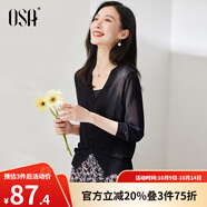 歐莎（OSA）【披肩空調衫】薄款冰絲針織開(kāi)衫外套女七分袖25年新款夏季上衣 黑色A S