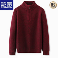 羅蒙（ROMON）大碼男裝冬季加絨加厚毛衣男加肥加大寬松半高領(lǐng)粗毛線(xiàn)針織線(xiàn)衫潮 8803花紅(款) 常規 5XL (建議210-230斤)