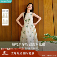 茵曼（INMAN）夏季植物碎花印花女裝無(wú)袖連衣裙百搭寬松花苞長(zhǎng)裙子 杏色 S