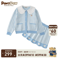 PawinPaw卡通小熊童裝春季新款女童長(zhǎng)袖開衫短裙套裝兩件套 藍(lán)色/50 140 cm