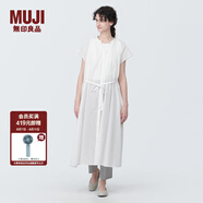 無印良品（MUJI）女式 強捻法國袖連衣裙 女裝裙子夏季純棉全棉襯衫連身裙BC2JGC4S 白色 L(165/88A)