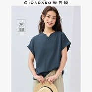 佐丹奴短袖T恤女戶外穿搭涼感純色小V領連片袖上衣女05325423