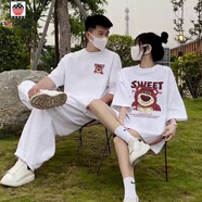 AEMAPE情侶裝衣服一女一男情侶款夏情侶裝夏季潮流t恤短袖高級感網(wǎng)紅 [短袖]SW粉紅熊 男白+女白 男S+女S（S碼建議80-95斤 男女同碼）