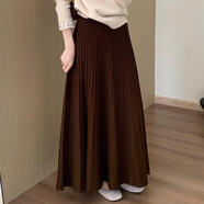 尚醺秋冬季日韓新款高腰顯瘦針織百褶半身裙韓版百搭休閑淑女風(fēng)傘 咖啡色 均碼