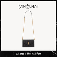 YSL圣羅蘭 女士CASSANDRE ENVELOPE粒面皮革鏈條錢包 黑色金 U