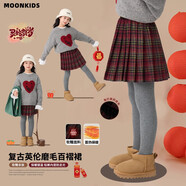 moonkids女童半身裙2025秋冬新款兒童加厚格子裙百褶短裙大童新年a字裙子 4508英倫格短裙 【無褲襪】 110 cm