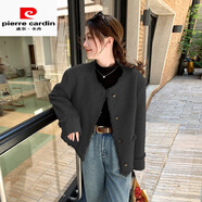 皮爾卡丹（pierre cardin）米白色小香風(fēng)設計感雙面羊絨短外套女2025春季新款法式氣質(zhì)上衣潮 黑色 XS  【80斤-95斤】