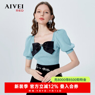 AIVEI欣賀艾薇2022春夏新少女感蝴蝶結方領鏤空針織衫P0160066 薄荷綠-預售7天 S -預售7天