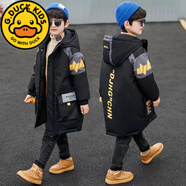 G.DUCKKIDS男童棉服中長款2024洋氣韓版加絨加厚外套冬季中大童寬松休閑棉衣 A款黃色 DJ中長款棉衣 150 cm 適合140-年齡9-10歲