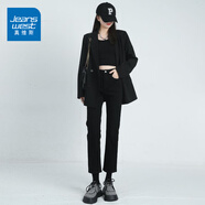 真維斯（Jeanswest）牛仔褲女秋季新款修身直筒高腰顯瘦時尚百搭小個子九分煙管褲子男 黑色八分 【1100款號】 M 建議99-112斤