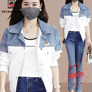 AEMAPE拼接設計感牛仔外套女2025新款爆款春秋款小個(gè)子寬松減齡短款夾克 圖片色 常規 L _推薦100-115斤左右