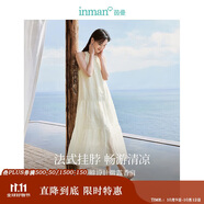 茵曼（INMAN）夏季純色女裝圓領(lǐng)掛脖連衣裙簡約休閑風(fēng)A字中長裙子 梨花杏 XL