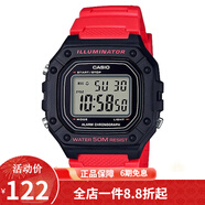 卡西歐（CASIO） 卡西歐(CASIO)小方塊數(shù)顯電子表狂飆安欣同款男防水學(xué)生運(yùn)動手表 W-218H-4B紅色表帶