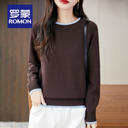 羅蒙（ROMON）秋冬純棉線(xiàn)長(cháng)袖百搭女圓領(lǐng)加厚毛衣套頭韓版寬松簡(jiǎn)約全棉線(xiàn)上衣女 咖啡色 L  110-130斤
