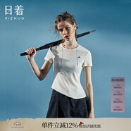 日著RIZHUO【商場(chǎng)同款】修身T恤衫2024夏季新款圓領(lǐng)天絲短袖女衫 游白 L
