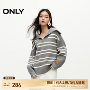 ONLY秋冬簡(jiǎn)約寬松半拉鏈翻領(lǐng)撞色條紋針織衫女|124313034 C45 月光灰色 S (160) 80A
